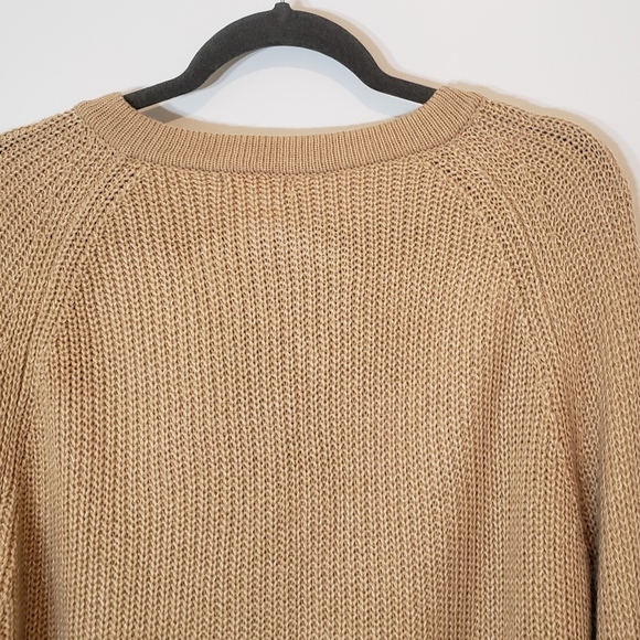 Main Strip Lace Up Front Knitted Tan Sweater Size Medium - Picture 10 of 12